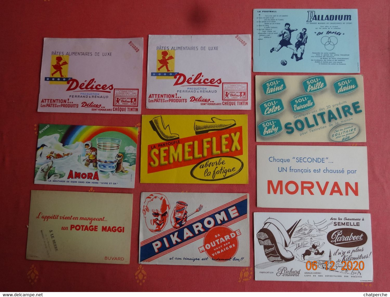 LOT 10 BUVARDS BLOTTING PAPER PATES DELICES AMORA  MAGGI SEMELFLEX PIKAROME PALLADIUM FOOTBALL SOLITAIRE MORVAN PARABOOT - Collections, Lots & Series