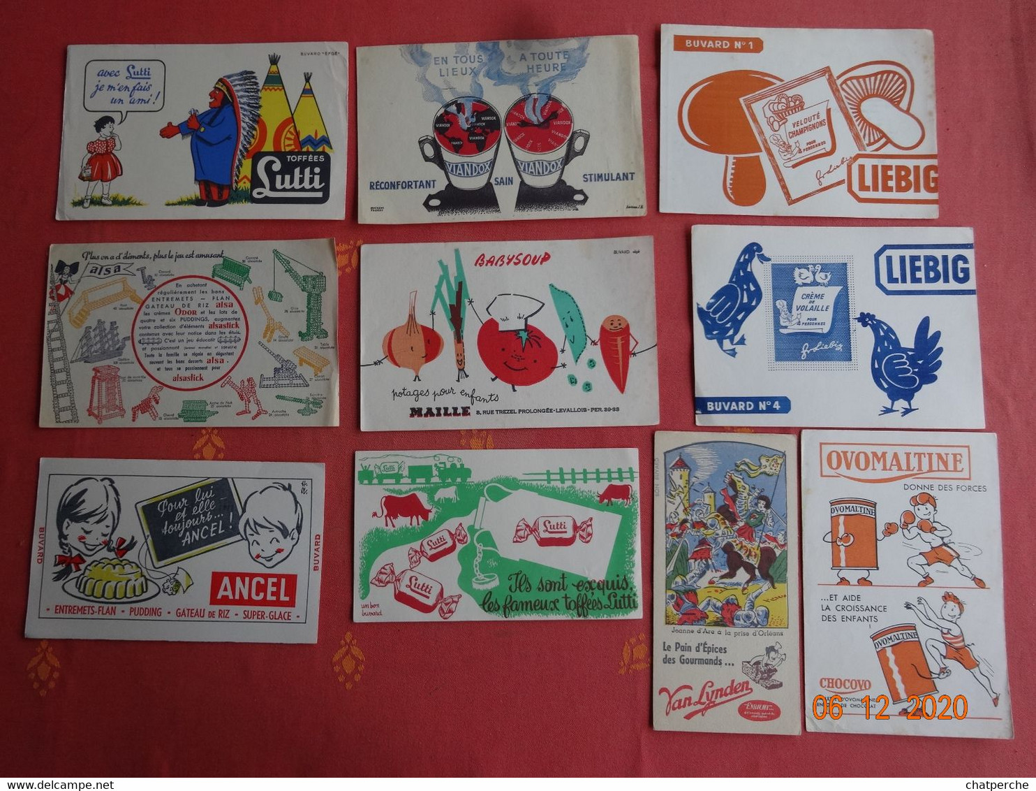 LOT 10 BUVARDS BLOTTING PAPER VIANDOX LUTTI ALSA SOUPE MAILLE LIEBIG OVOMALTINE ANCEL VAN LYNDEN JEANNE D'ARC - Collections, Lots & Séries