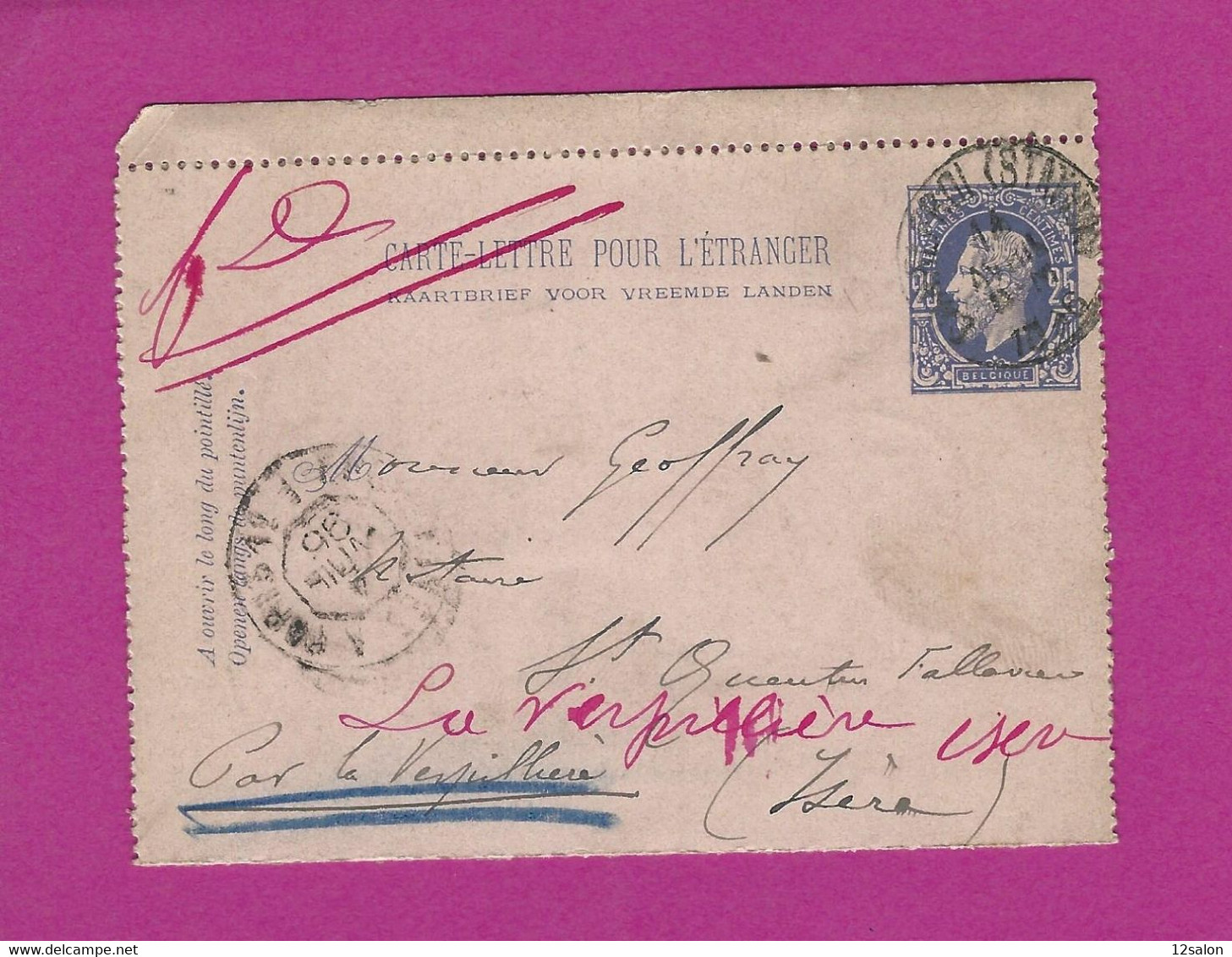 BELGIQUE ENTIER POSTAL CARTE LETTRE POUR L' ETRANGER - Cartes-lettres