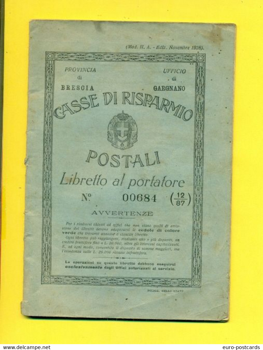 LIBRETTO AL PORTATORE- UFFICIO DI GARGNANO - Documenti Storici