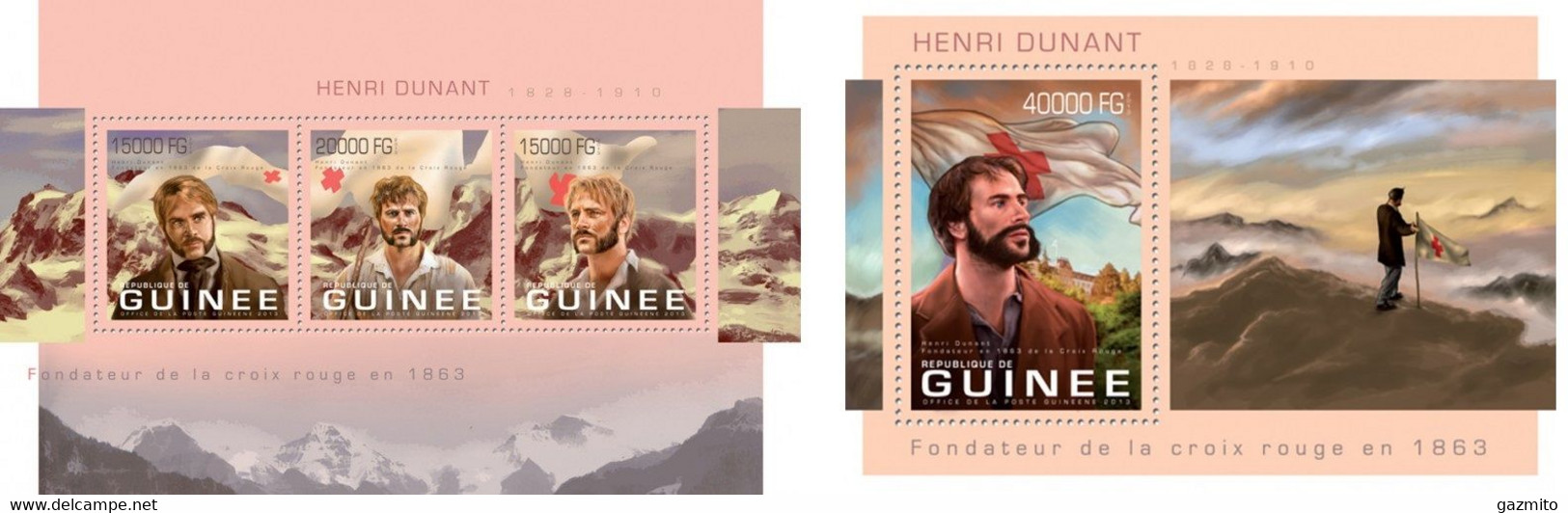 Guinea 2013, Henri Dunandt, Red Cross, 3val In BF+BF - Henry Dunant