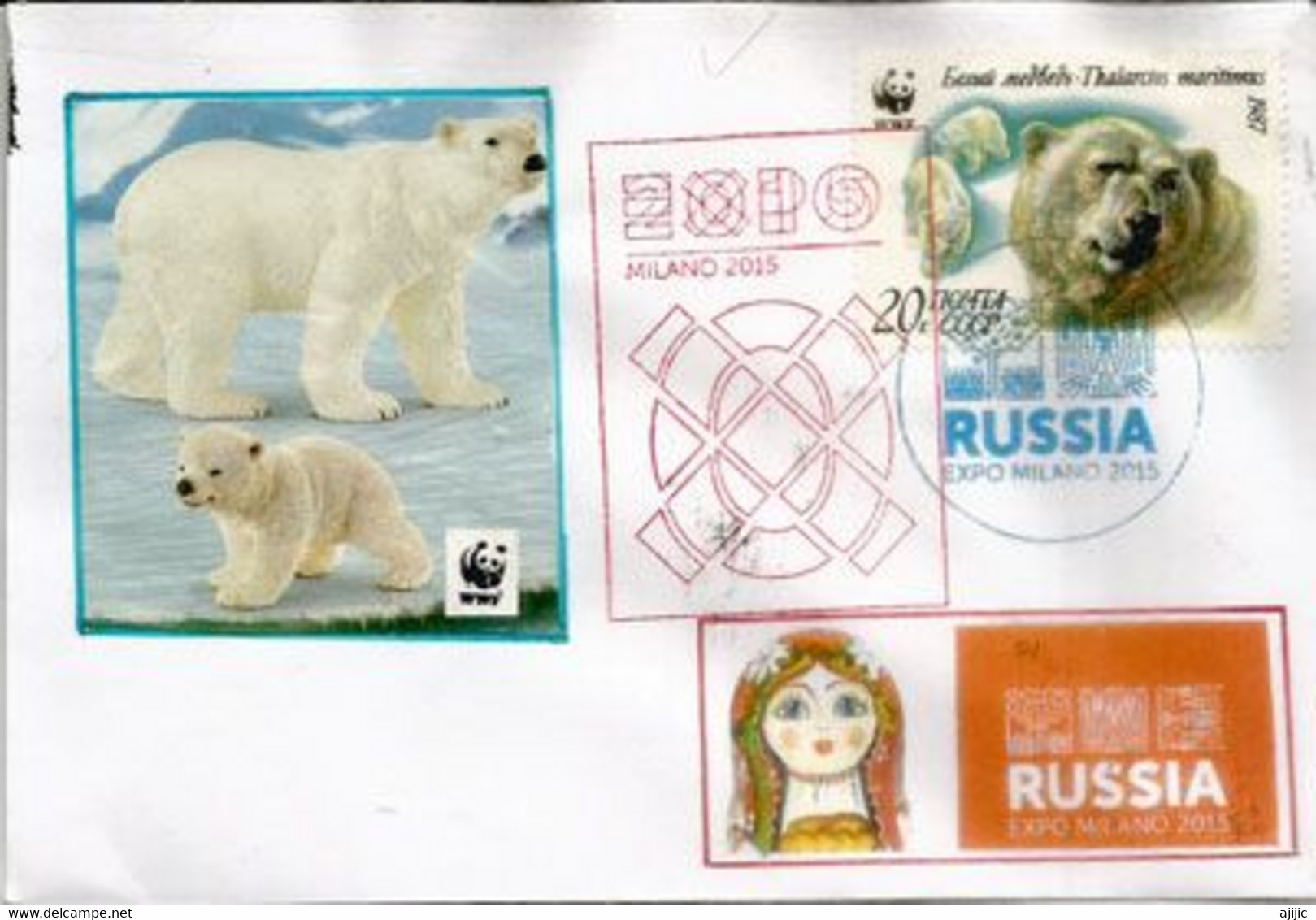 Conservation De L'ours Blanc En Sibérie. Timbre WWF, Sur Lettre PAVILLON RUSSIE,à L Expo Universelle Milan - Storia Postale