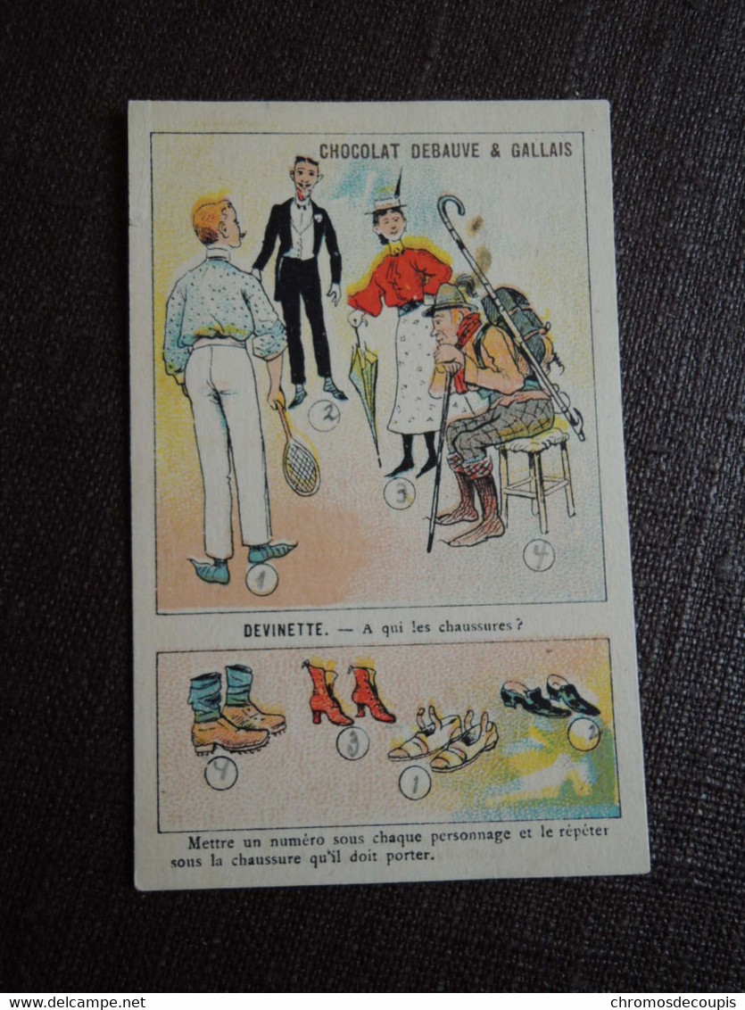 Chromo Courbe-Rouzet. Devinette. Pub. Debauve & Gallais. A Qui Les Chaussures. Alpiniste.Tennis. - Altri & Non Classificati