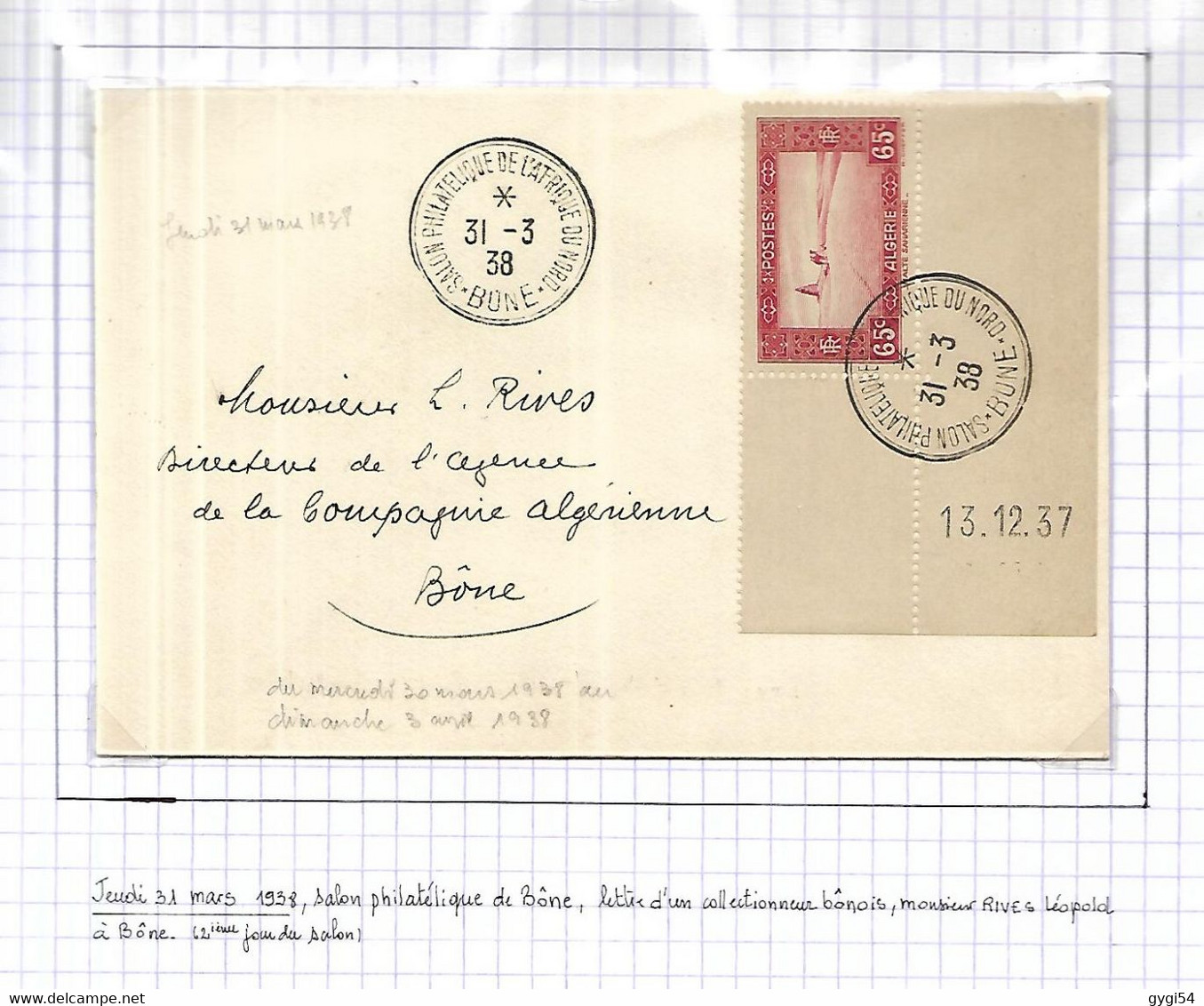 Salon De Propagande Philatélique De L' Afrique Du Nord  Lettre  Du  31  03   1938  ( Reprise De 1937 Neuf ) - Other & Unclassified