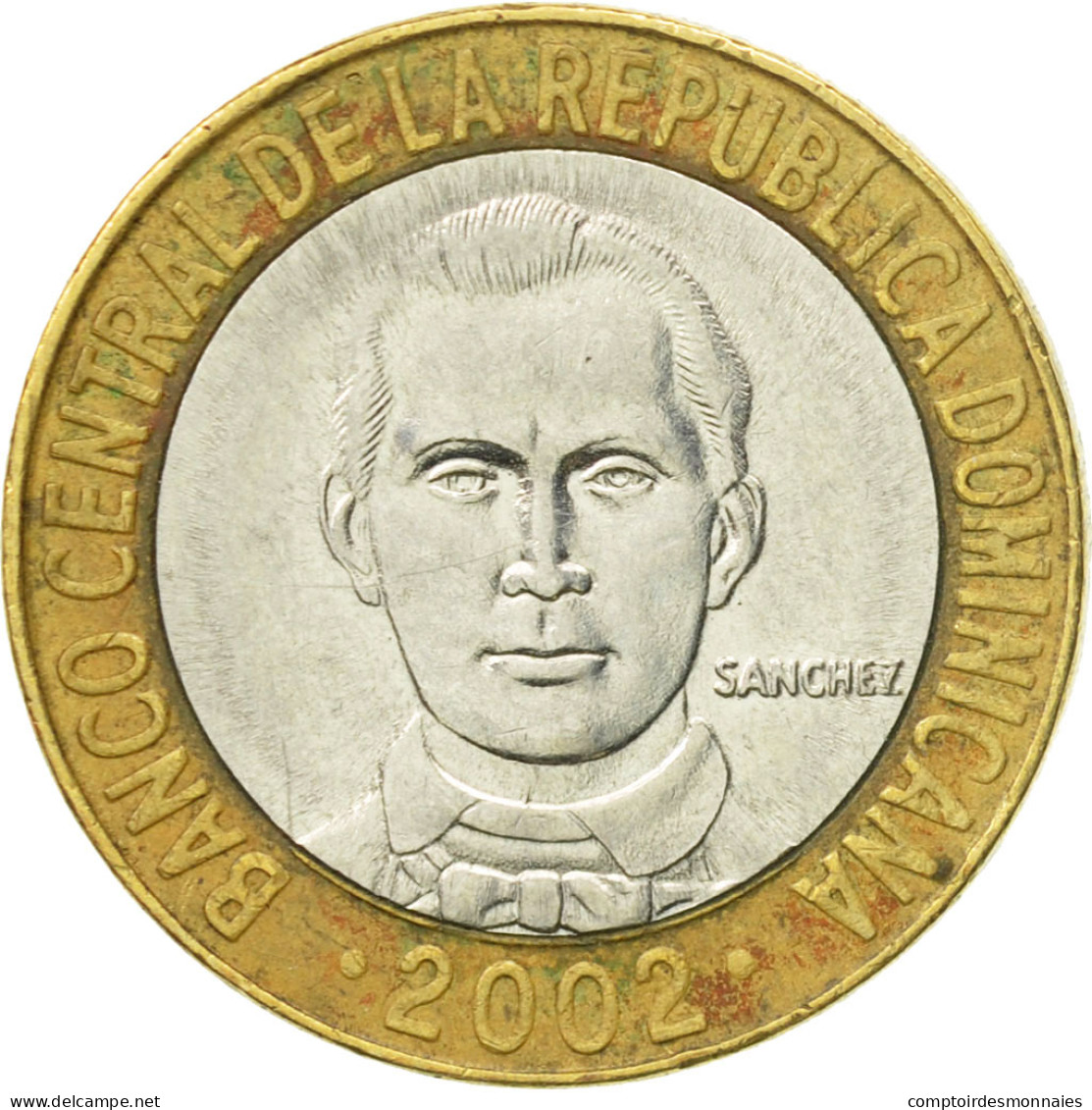 Monnaie, Dominican Republic, 5 Pesos, 2002, TB+, Bi-Metallic, KM:89 - Dominikanische Rep.