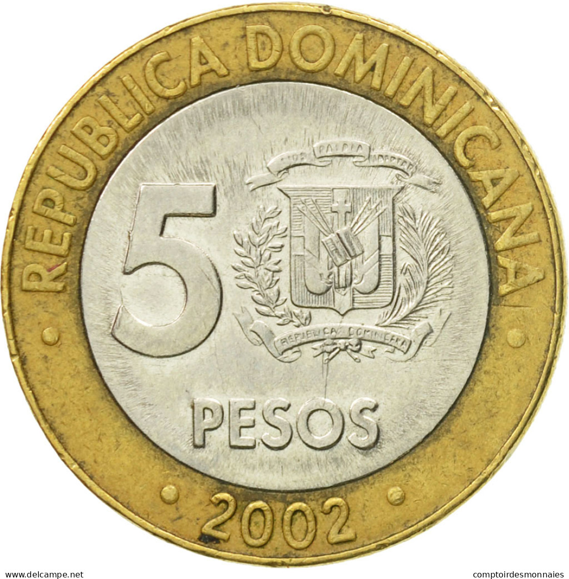 Monnaie, Dominican Republic, 5 Pesos, 2002, TB+, Bi-Metallic, KM:89 - Dominikanische Rep.