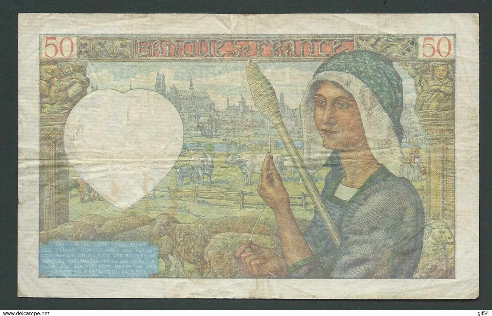 FRANCE BILLET  50 Francs, Jacques Coeur, 124/4/941   --  V.69   16163  DANS L'état  LAURA5706 - 50 F 1940-1942 ''Jacques Coeur''