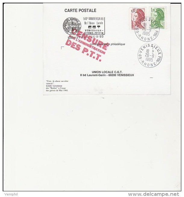CARTE POSTALE - 50 E ANNIVERSAIRE UNION LOCALE C.G.T..-BERLIET GREVE DE MAI 1968 - Vakbonden