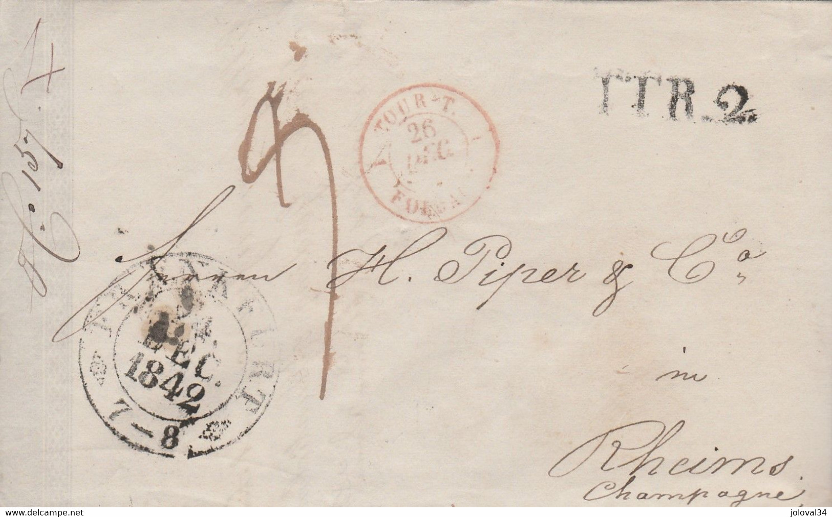 Lettre Entête Naumann De Frakfurt Allemagne Cachet Entrée Tour T Forbach Route TTR2 à Reims Champagne Marne Noël - 1801-1848: Voorlopers XIX