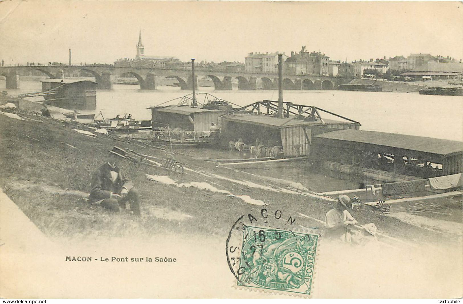 71 - MACON - Le Pont Sur La Saone En 1907 - Bateaux Lavoirs - Macon