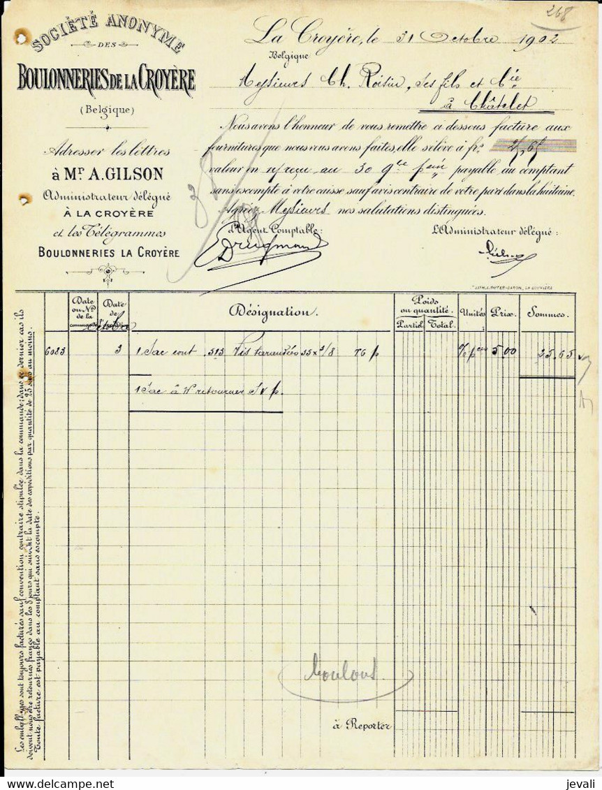 LA CROYÈRE  -  S.A. Des Boulonneries De La CROYÈRE`  1902 - Other & Unclassified