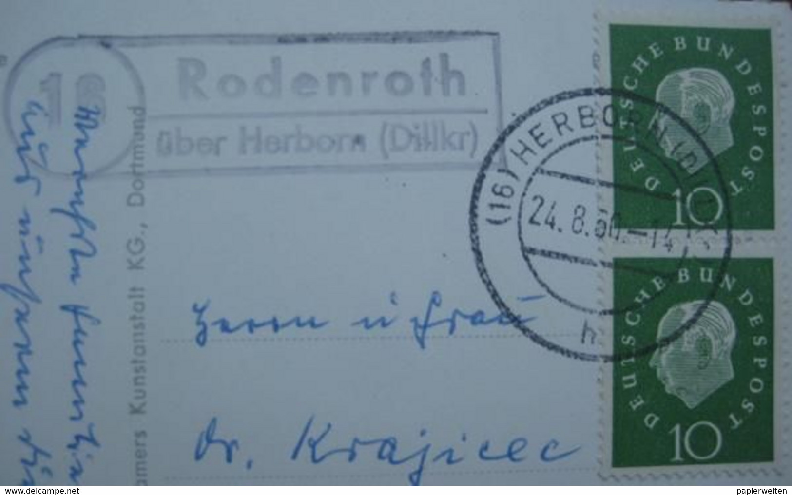 Herborn (Lahn-Dill-Kreis) - Hohe Schule / Landpoststelle Rodenroth über Herborn 1960 - Herborn