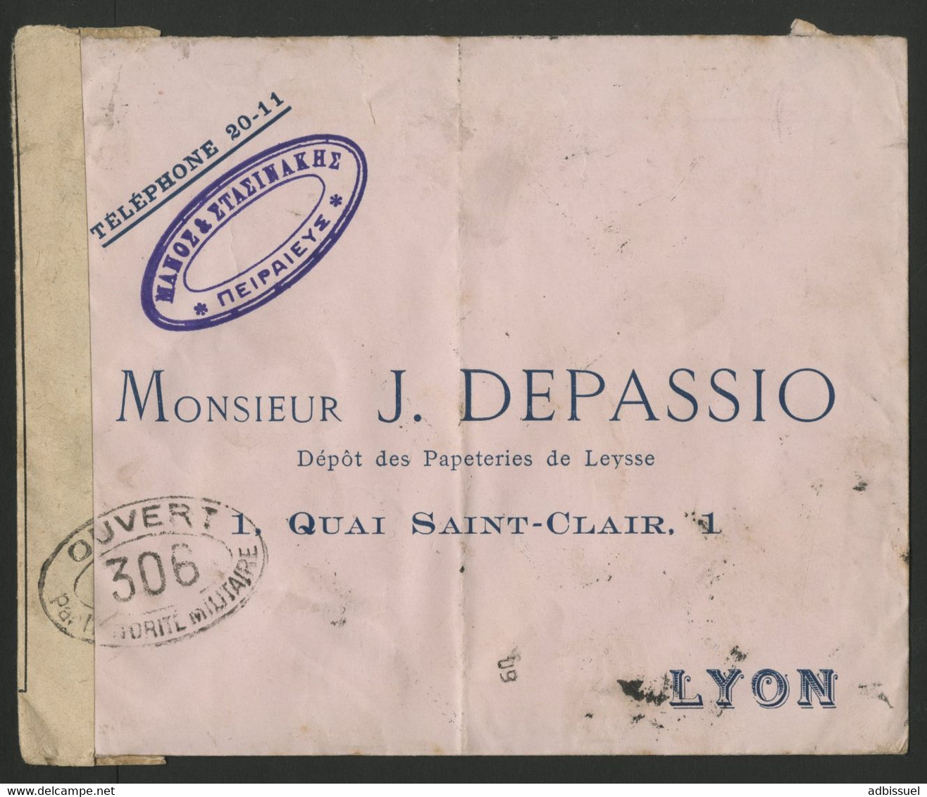 GRECE GREECE N°179 Bloc De 25 Au Verso D'une Lettre Pour Lyon Avec Censure En 1916 (voir Description) - Cartas & Documentos