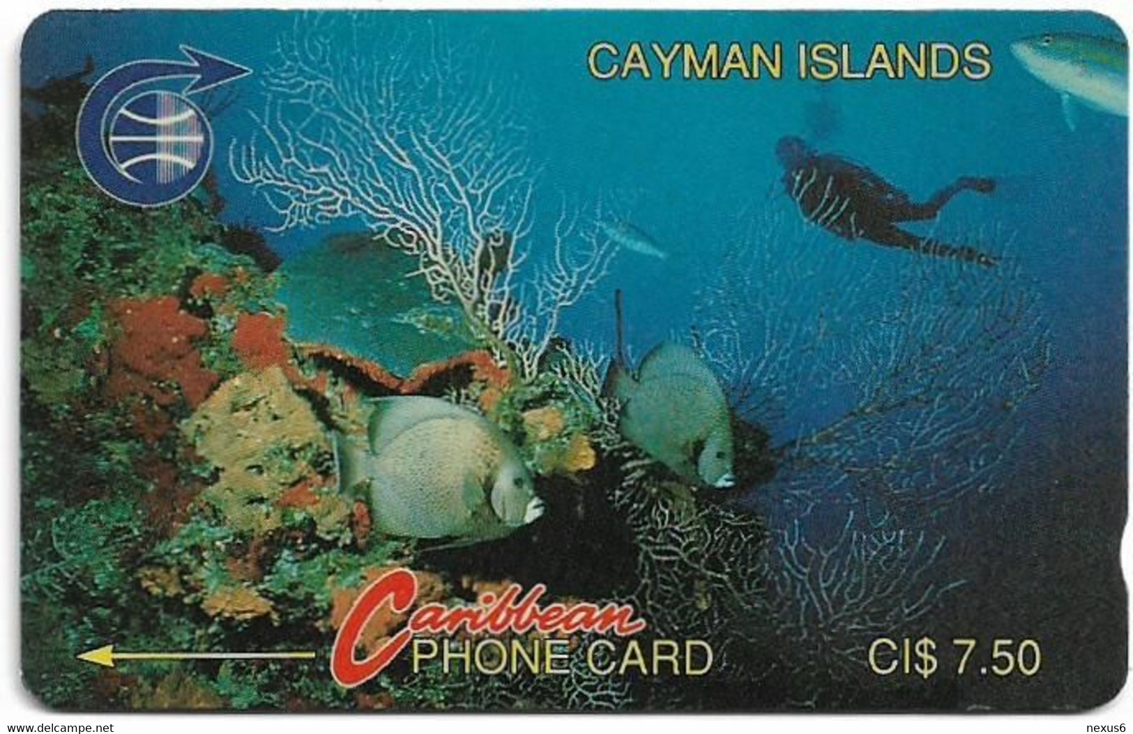 Cayman Isl. - Diver In Reef, 3CCIA, 1991, 56.000ex, Used - Kaimaninseln (Cayman I.)