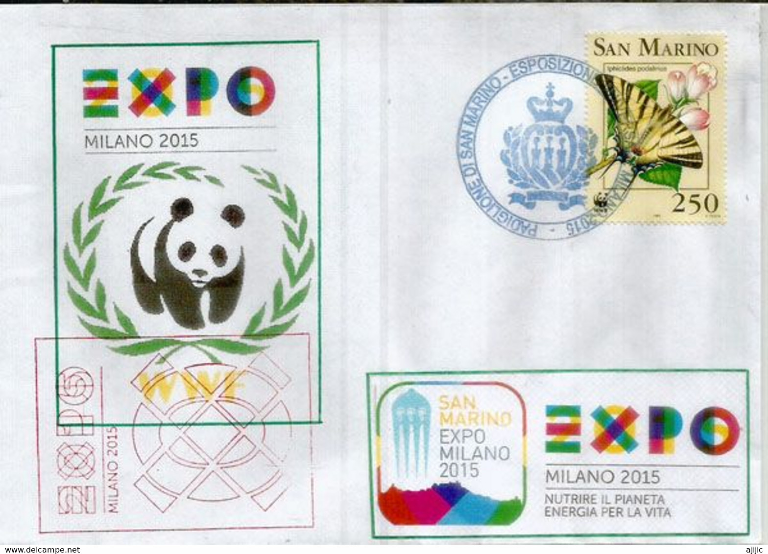 SAN MARINO .EXPO MILAN 2015, Belle Lettre WWF Du Pavillon De SAN MARINO.Cluster Bio-Mediterraneo.Timbre WWF. (RARE) - Storia Postale