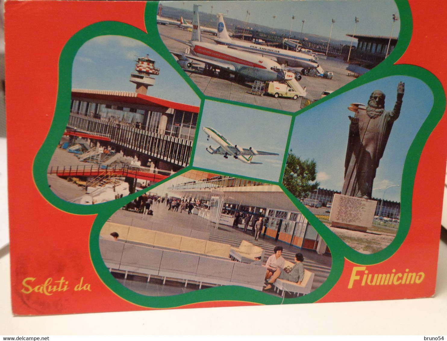 Cartolina Saluti Da Fiumicino Prov Roma Vedutine Aerei Pan America 1976 - Trasporti