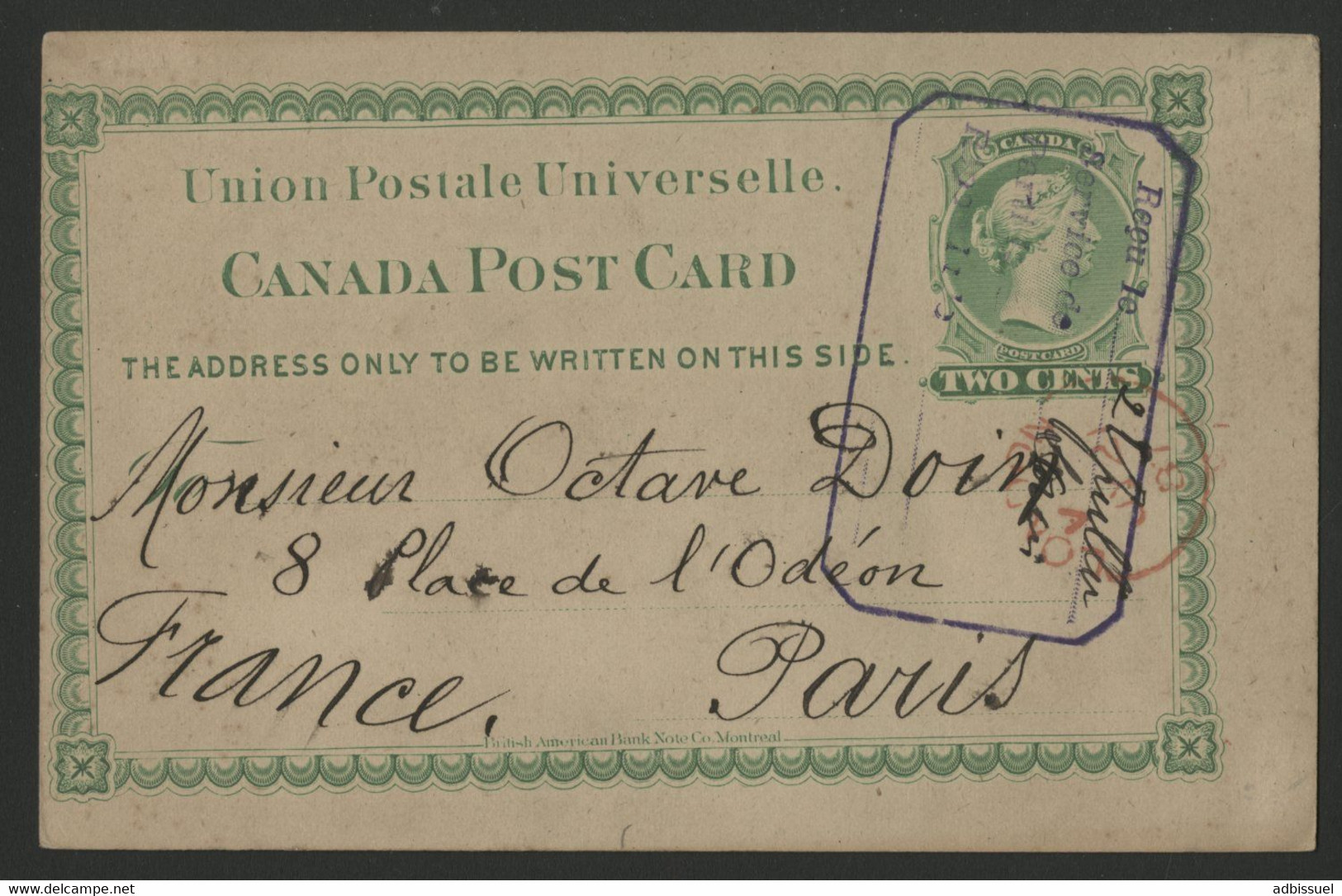 CANADA CARTE ENTIER POSTAL De MONTREAL Pour PARIS En 1887 (voir Description) - Covers & Documents