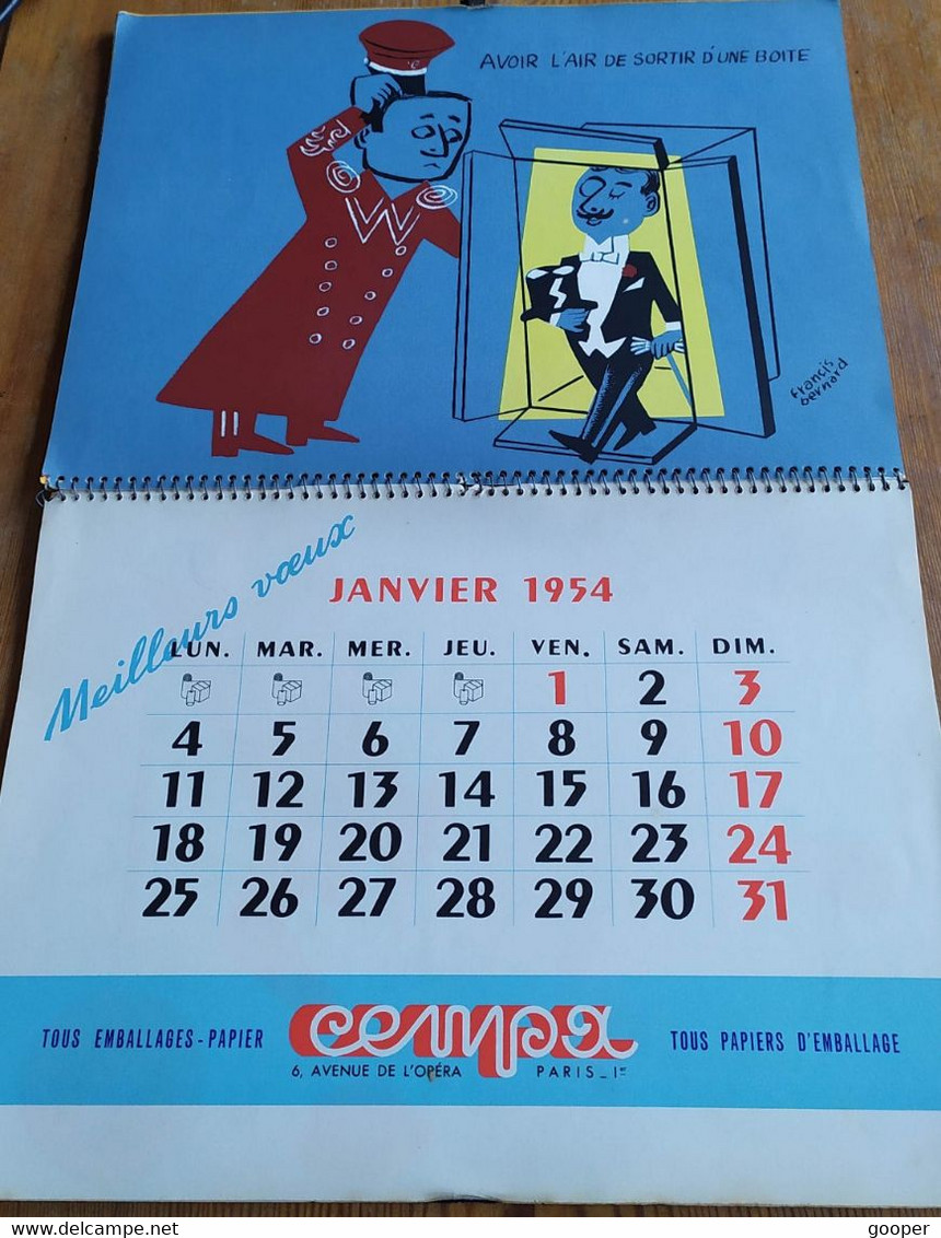 Calendrier 1954 Publicitaire CENPA, Avec Illustration De Bernard, Carlu, Effel, Villemot - Big : 1941-60