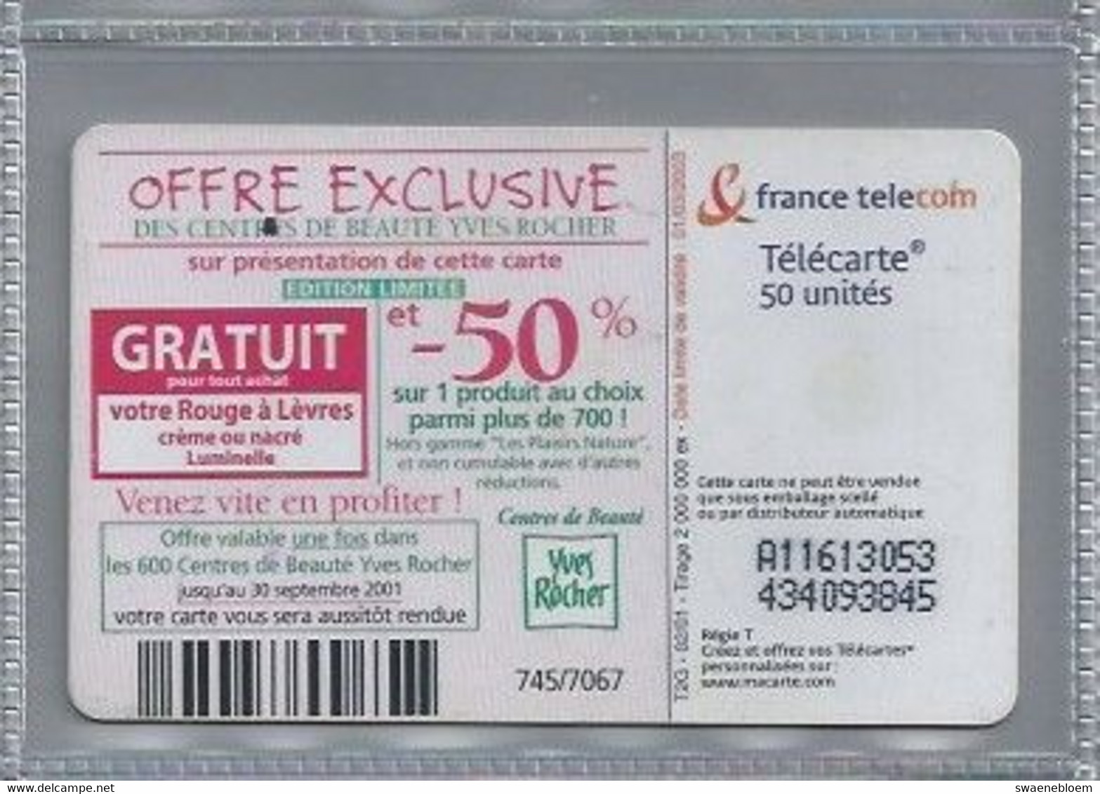 FR.- France Telecom. Télécarte. YVES ROCHER. Craquez Pour Une Couleur... On Vous L'offre !. 50 Unités. - Parfum