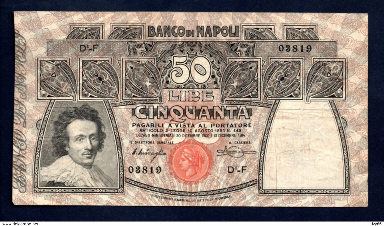 Banconota Lire 50 13-12-1914 Banco Di Napoli - 50 Liras