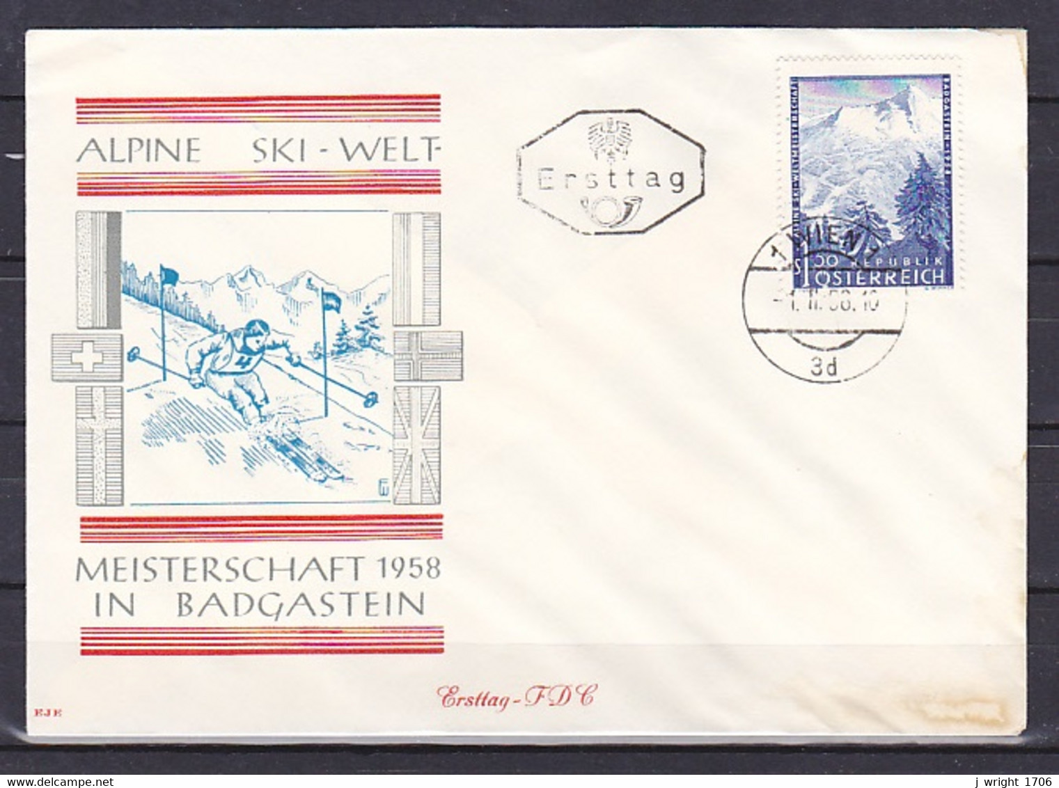 Austria, 1958, Alpine Ski Championships, 1.50s, Unaddressed - FDC