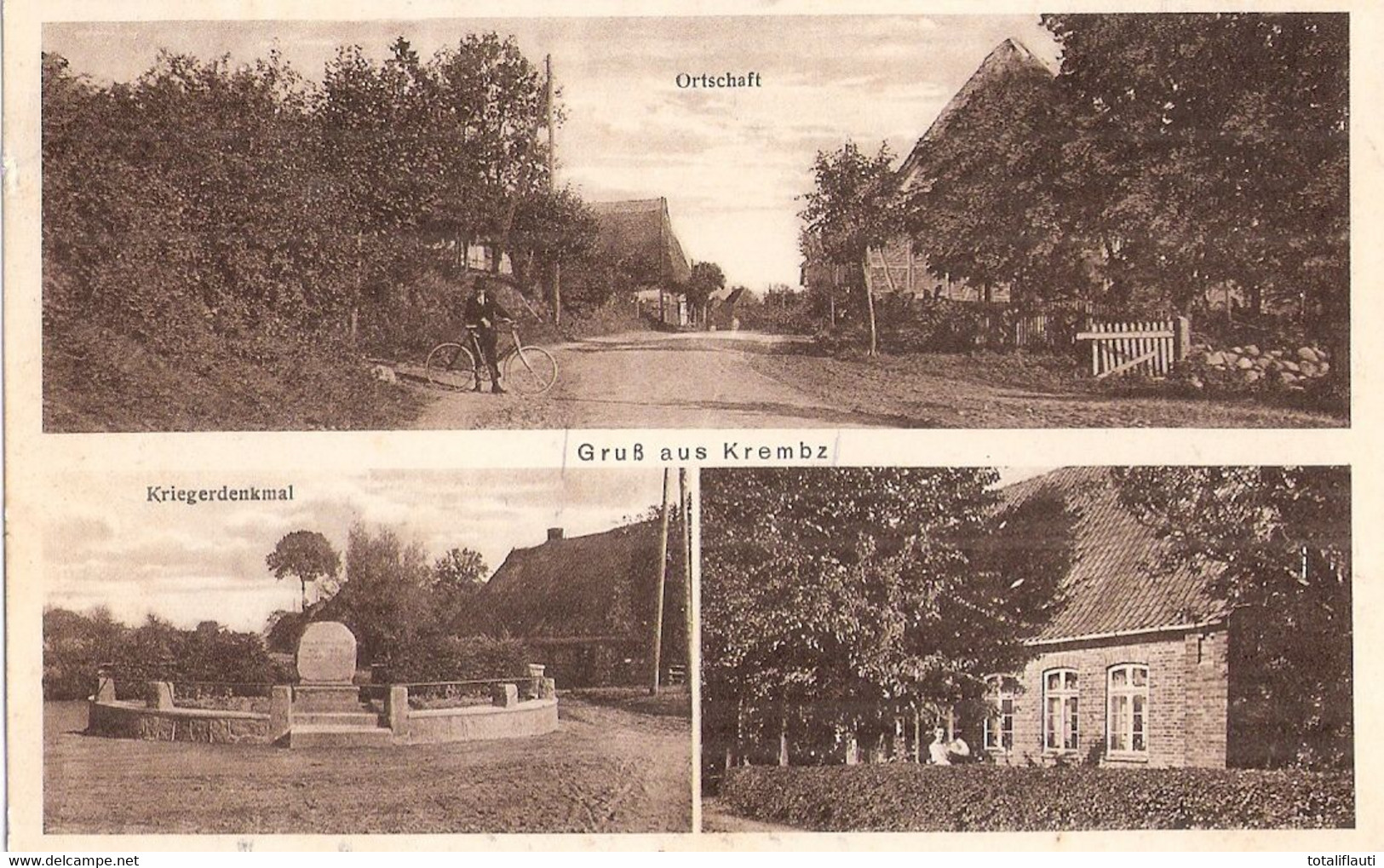 KREMBZ Bei Gadebusch Mecklenburg 3 Bildrig Kriegerdenkmal Ortseingang Mit Radfahrer 28.7.1939 Gelaufen - Gadebusch