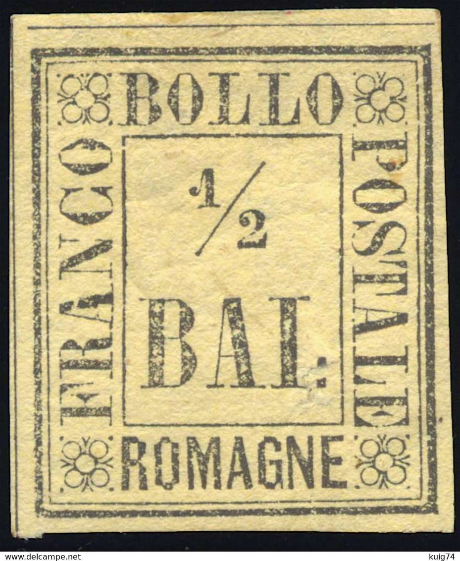 1859 ROMAGNE 1/2 BAI GIALLO PAGLIA N.1 NUOVO* GRANDI MARGINI SPLENDIDO - MH LUXUS - Romagne