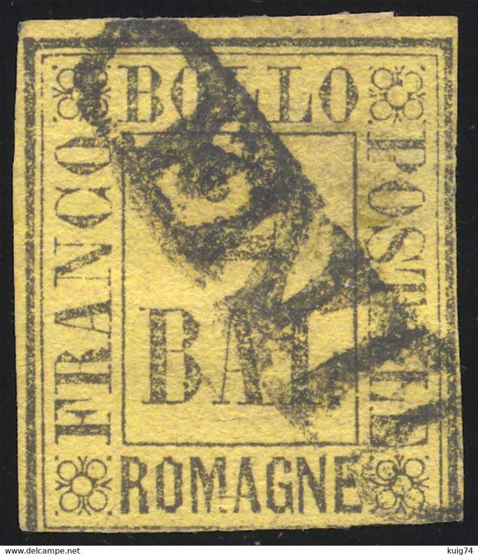 1859 ROMAGNE 2 BAI GIALLO ARANCIO N.3 USATO ANNULLO "CENTO" SIGLATO AL VERSO - USED SIGNED - Romagna