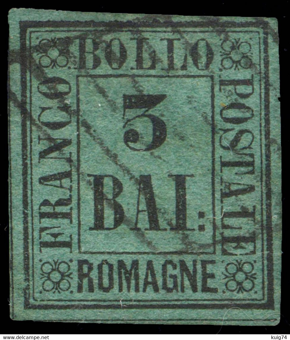 1859 ROMAGNE 3 VERDE SCURO N.4 USATO OTTIMI MARGINI BELLO - USED VERY FINE - Romagne