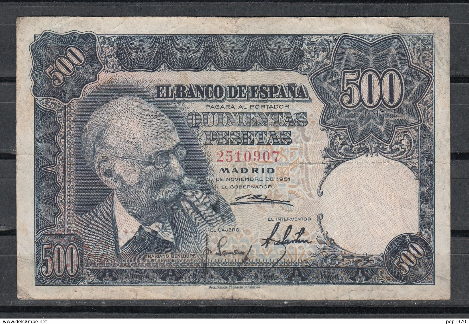 BILLETE DE 500 PESETAS DE 1951 - MARIANO BENLLIURE - BONITO Y SIN SERIE - 500 Peseten