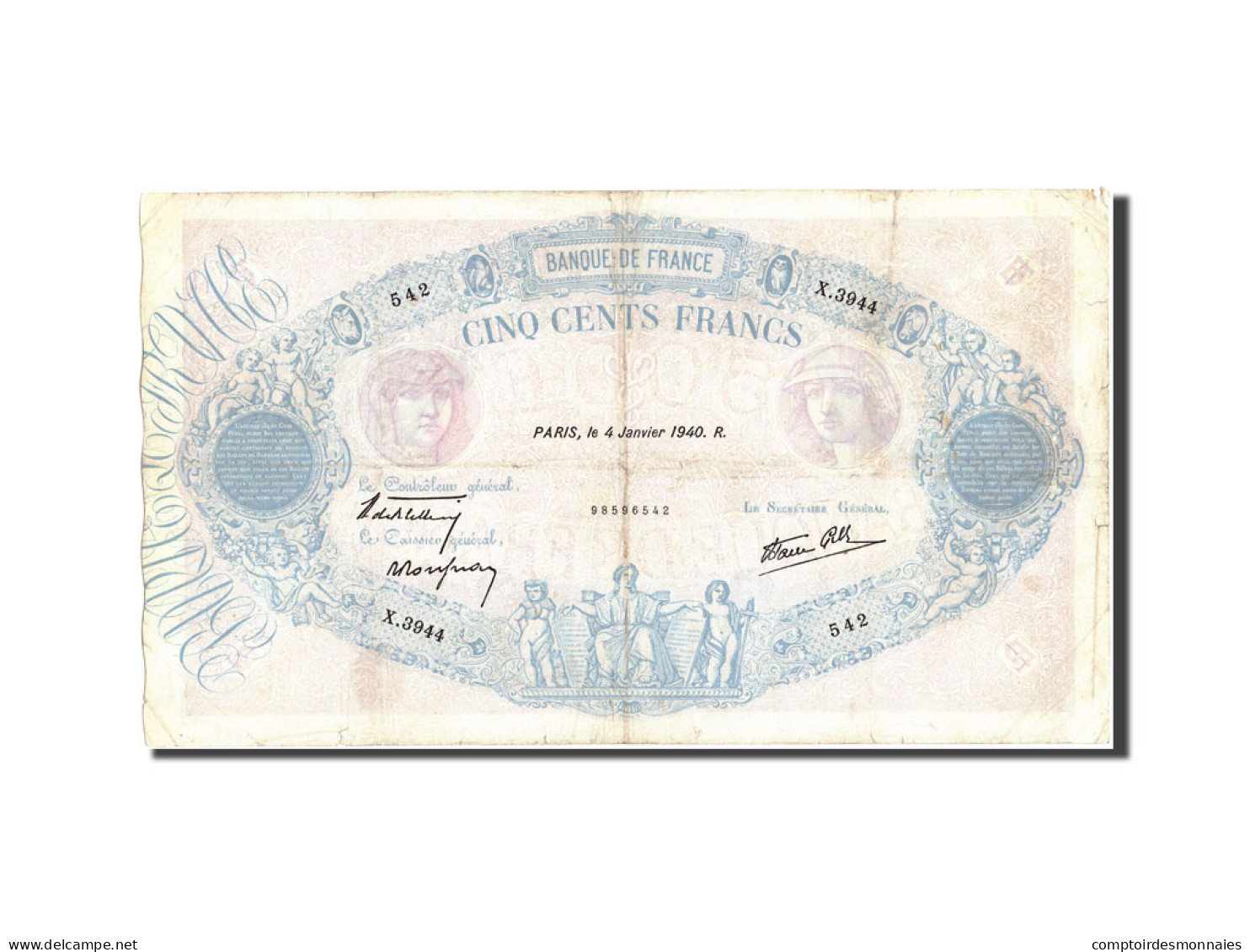 Billet, France, 500 Francs, 500 F 1888-1940 ''Bleu Et Rose'', 1940, 1940-01-04 - 500 F 1888-1940 ''Bleu Et Rose''