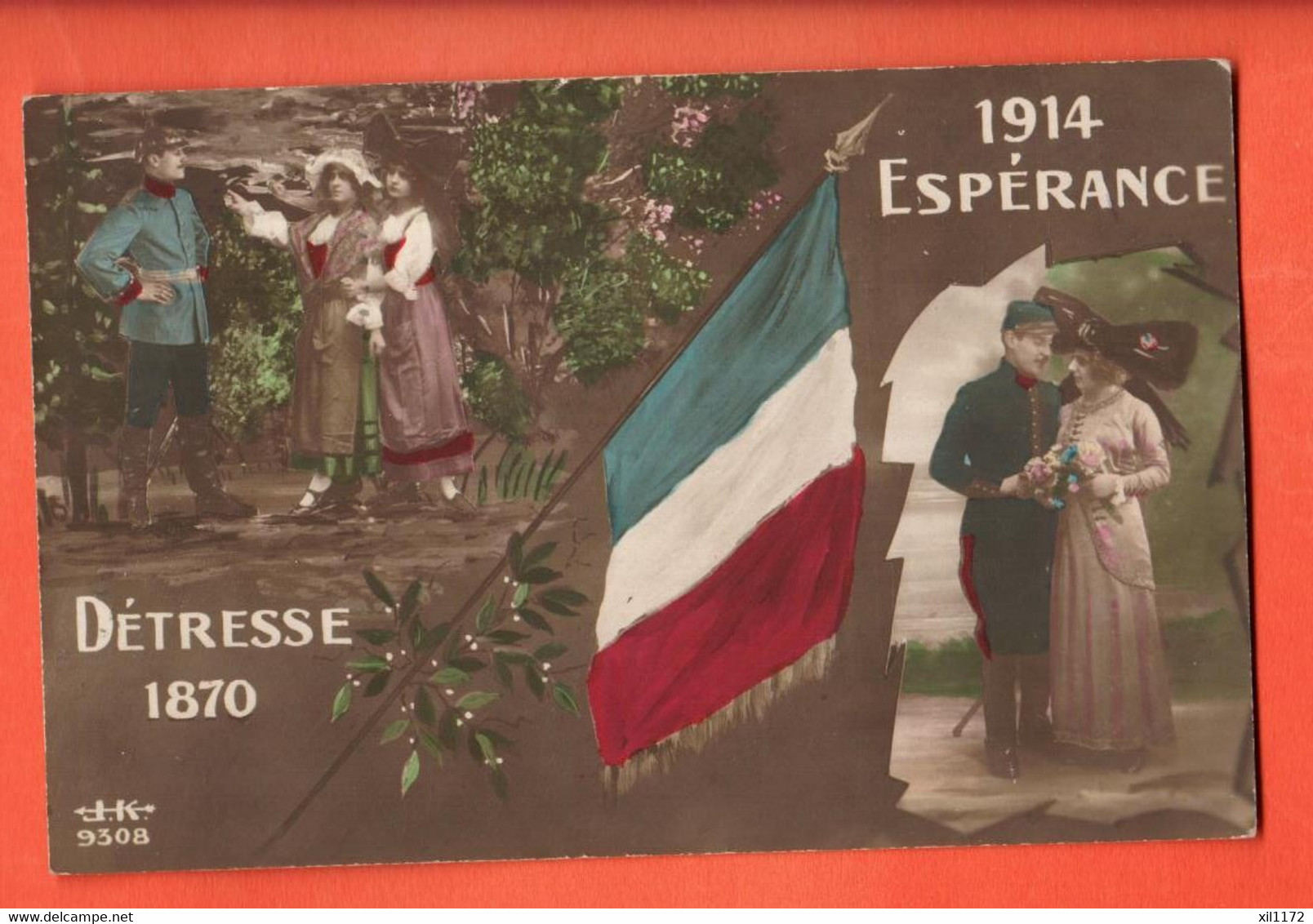 ZFD-10 Détresse 1870  Espérance 1914,  Drapeau Français Et Gui.  Ecrite En 1914 - Patriotic