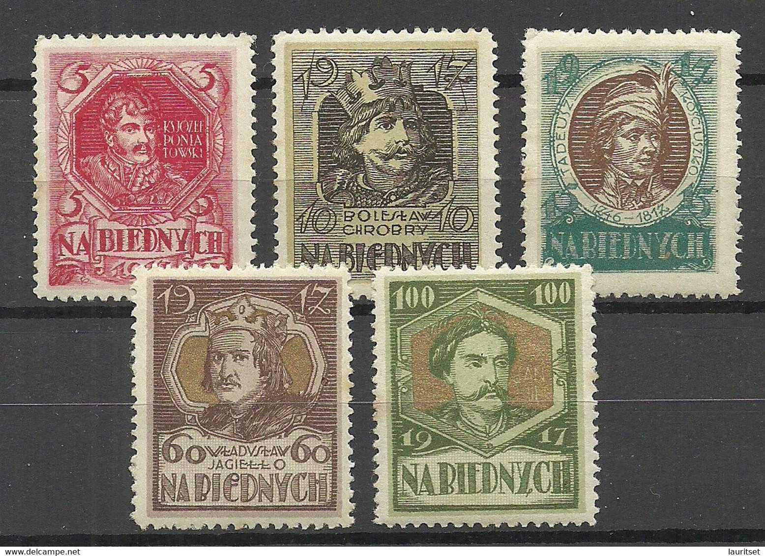 Poland Polska 1917 Polish Royality Kings Könige Set Of 5 MNH - Neufs