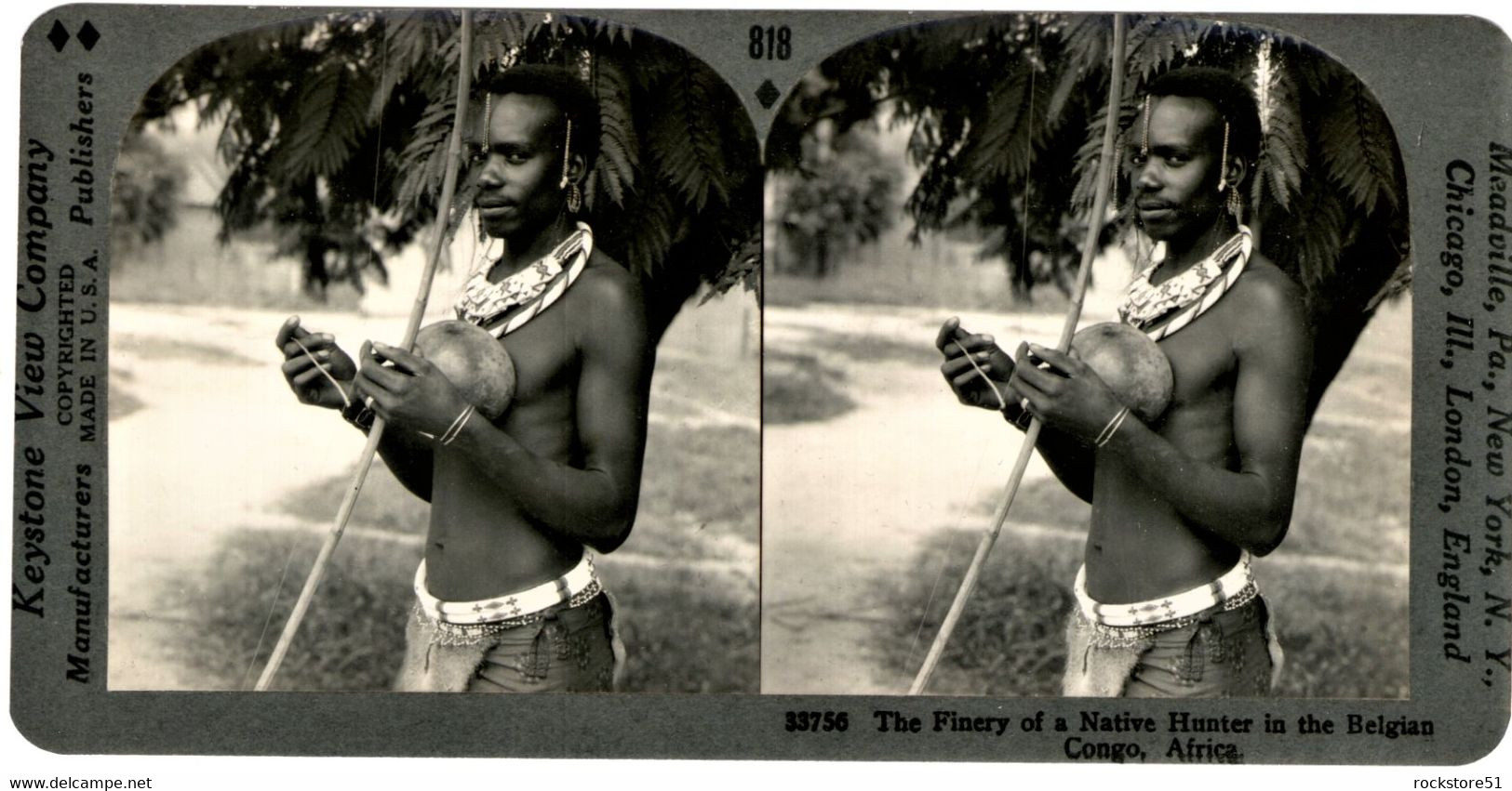 Stereocard Native Hunter In The Belgian Congo - Stereoscopische Kaarten