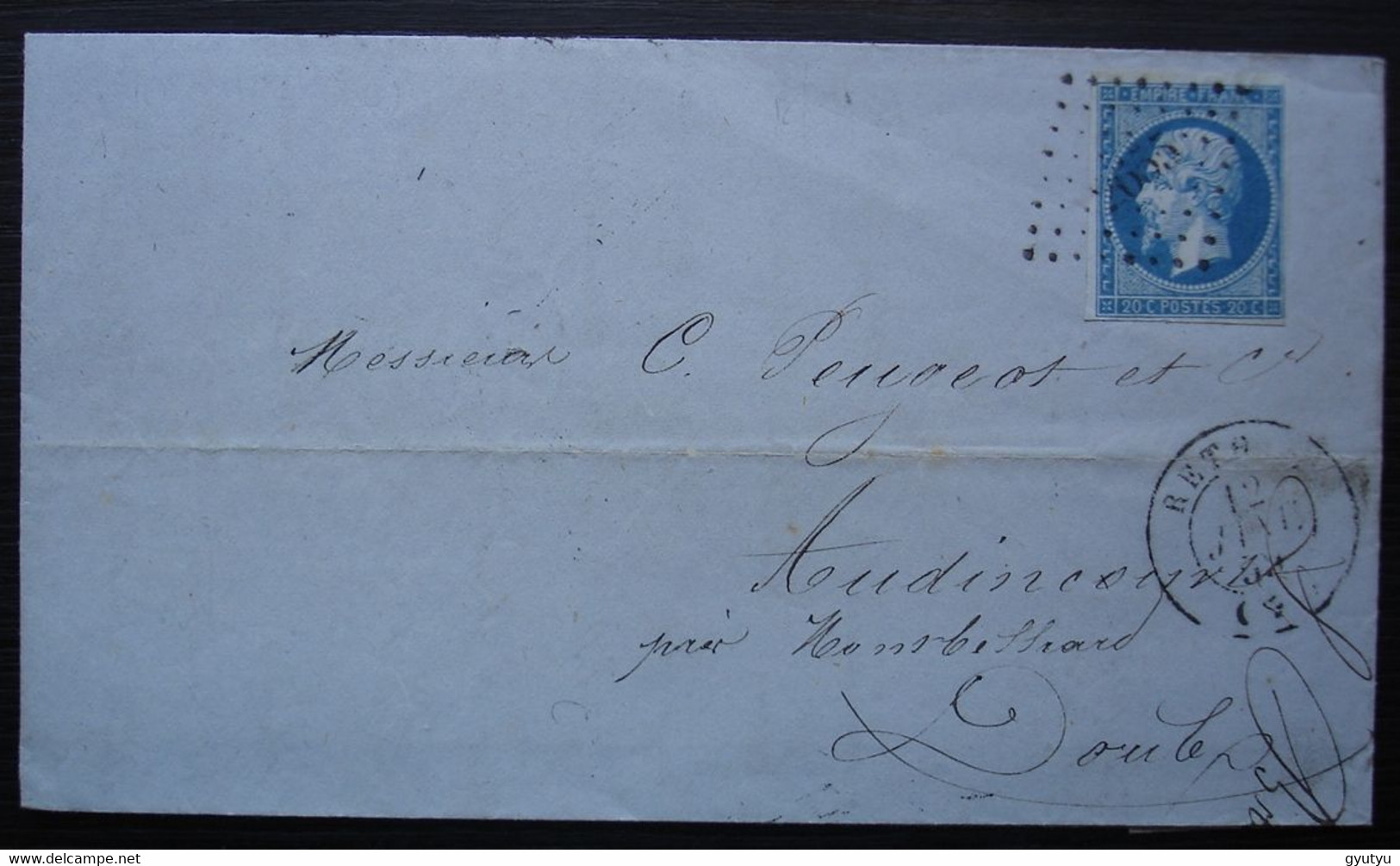 Rethel 1859 (Ardennes) Pc 2655 Sur N°14 Bruneaux Fils Aîné, Mécanicien, Lettre Pour Audincourt - 1849-1876: Periodo Classico