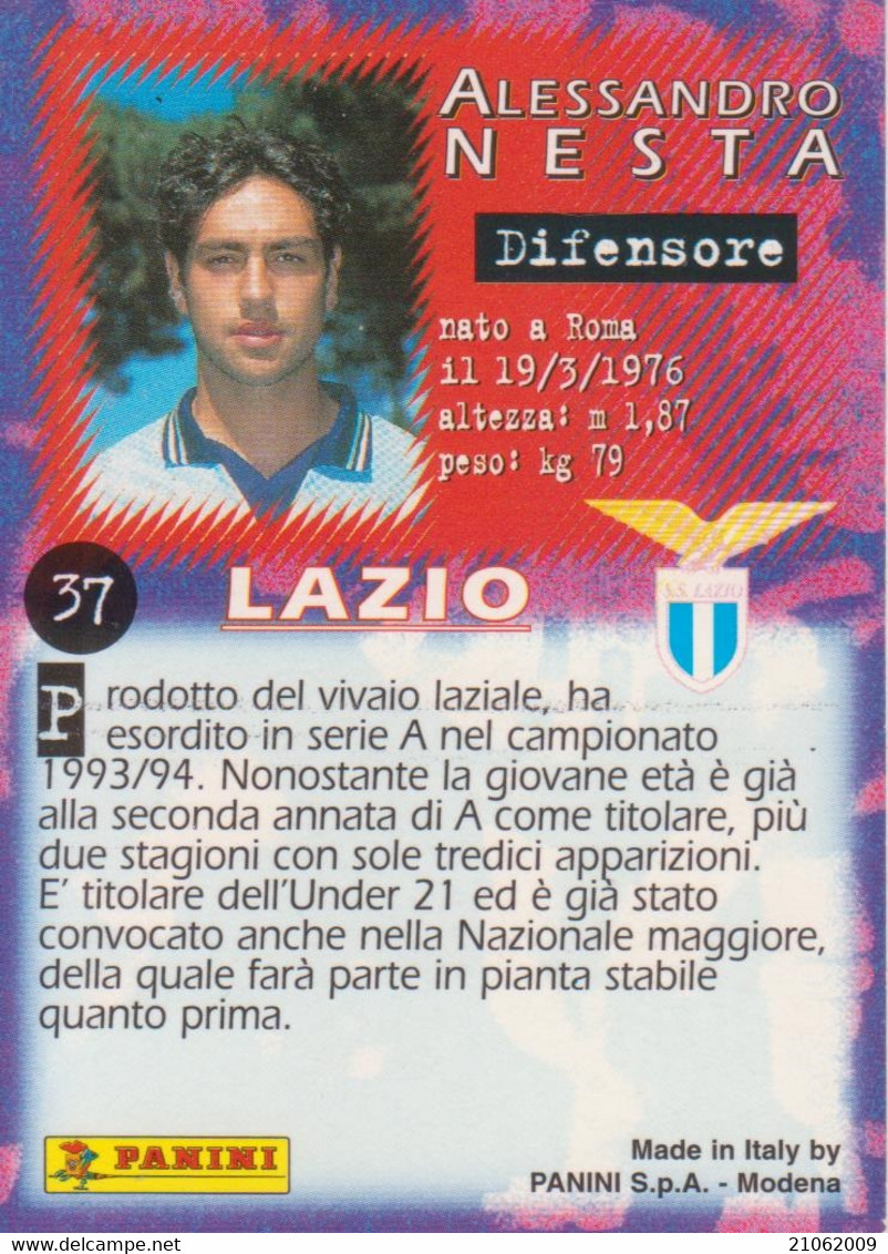 CARD CALCIATORI PANINI CALCIO 97 N. 37 - ALESSANDRO NESTA - LAZIO - Trading Cards