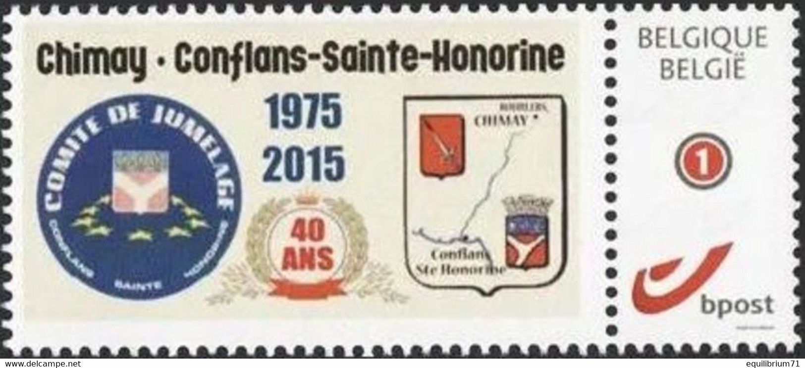 DUOSTAMP** / MYSTAMP** - 40 Ans Chimay Jumelage Avec Coflans-Sainte-Honorine - 1975-->2015 - Postfris