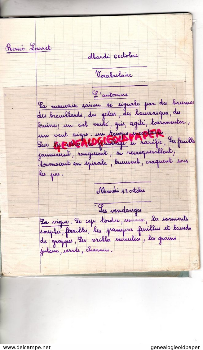 87- ORADOUR SUR VAYRES- LA CONTIE- RARE CAHIER ECOLE COMMUNALE- RENEE LARRET -  LEMOVIX E.F. 1946 - Otros & Sin Clasificación