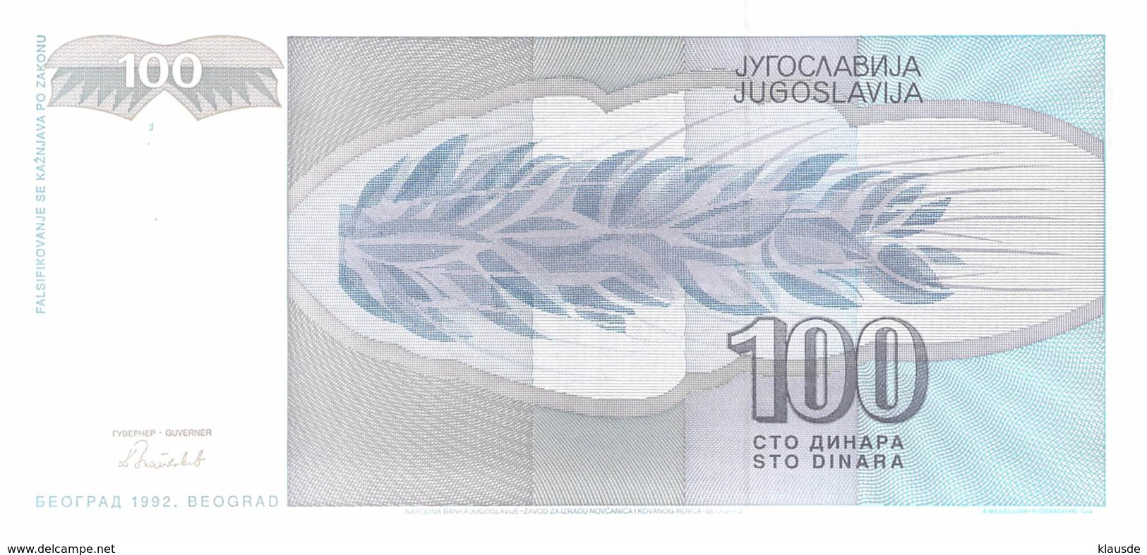 100 Dinar Serbien-Montenegro 1992 - Otros – Oceanía