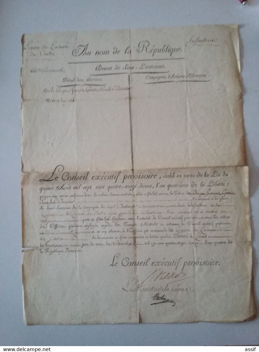 Révolution Fse  30.11.1792 Conseil Exécutif Provisoire Sign. Autographe ROLAND  De La Platière PACHE  Brevet Miltaire - Documents Historiques