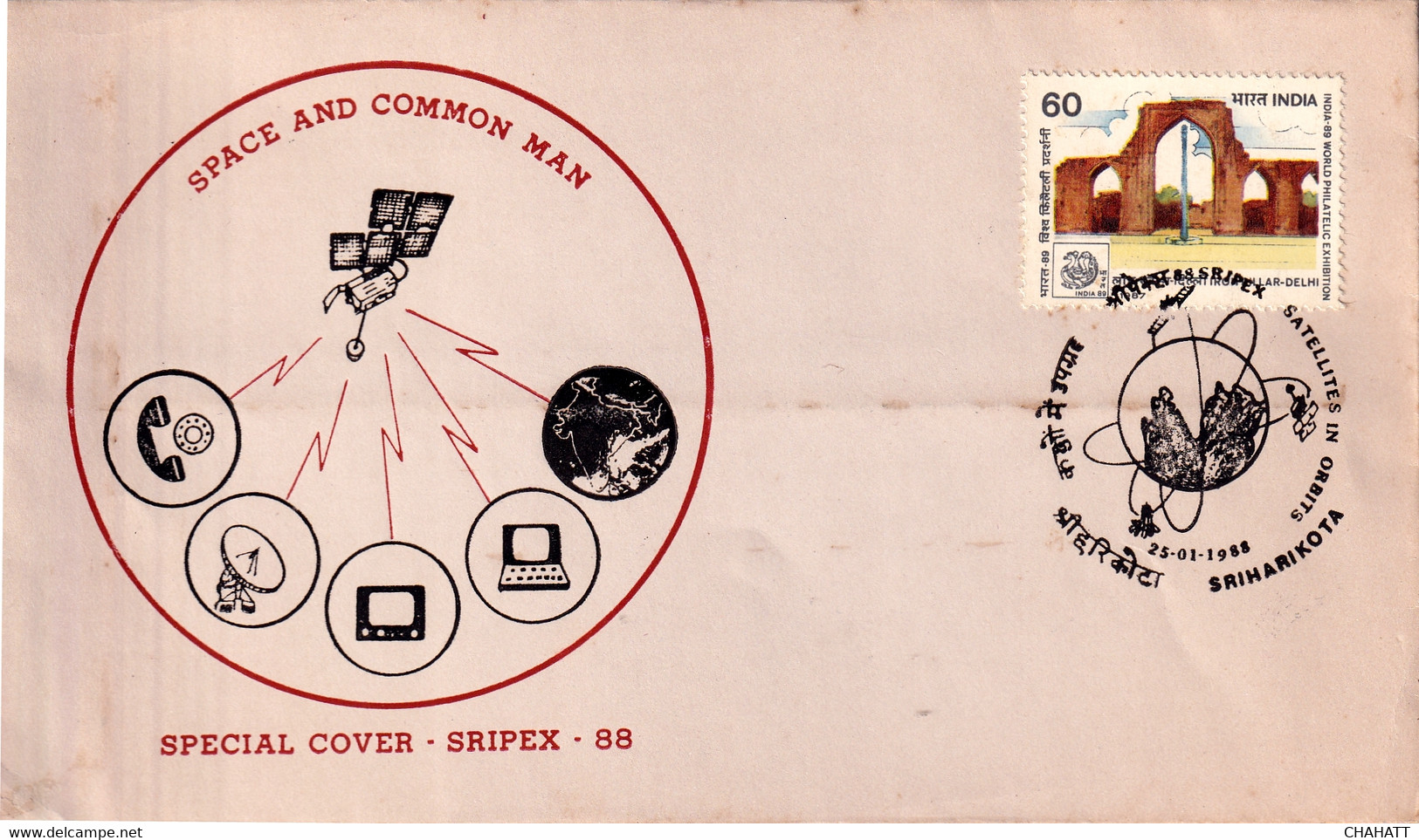 SPACE-SATELLITES IN ORBITS-SPACE AND COMMON MAN- SRIHARIKOTA TRACKING RANGE-PLACE CANCEL- INDIA-1988-FC2-115 - Asie