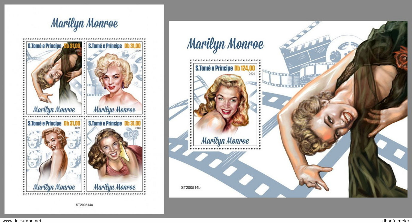 SAO TOME 2020 MNH Marilyn Monroe Cinema Kino Film M/S+S/S - OFFICIAL ISSUE - DHQ2048 - Cinema