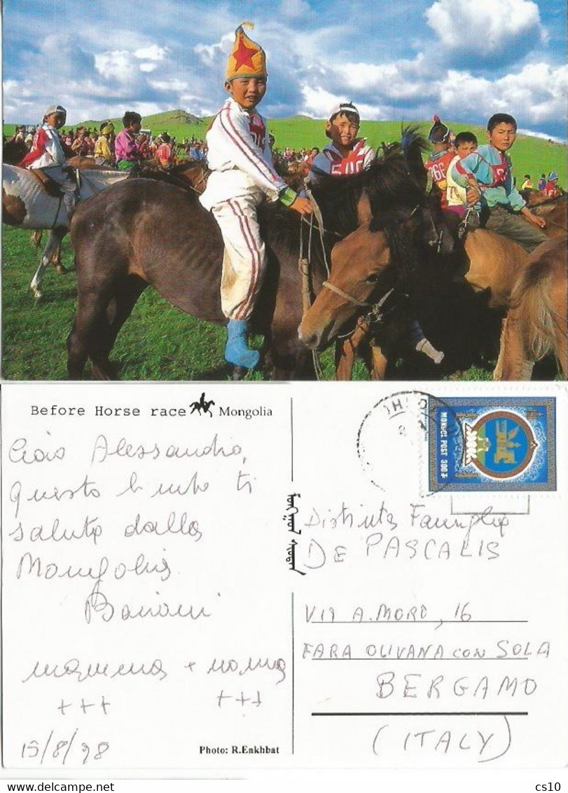 Mongolia "Children On Horses Before The Race" Pcard 15aug1998 With 1 Stamp - Mongolië