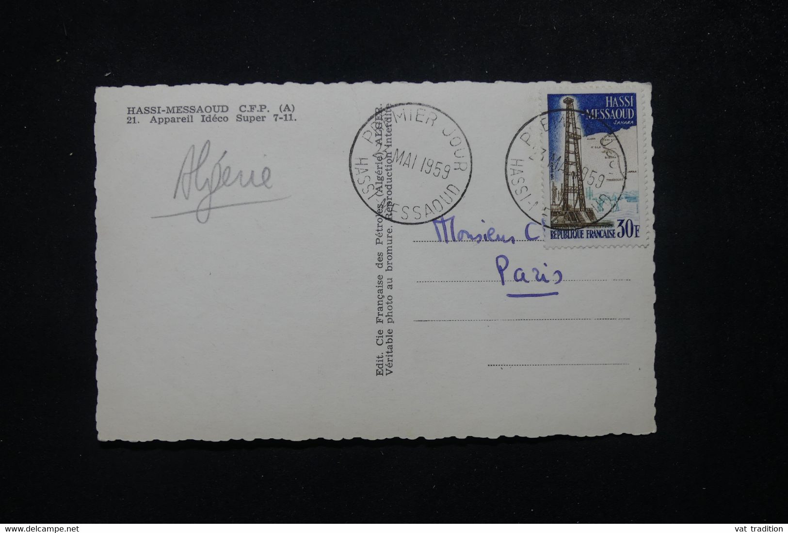 ALGERIE / FRANCE -  Carte Postale FDC En 1959 - Hassi - Messaoud - Puits De Pétrole - L 81036 - FDC