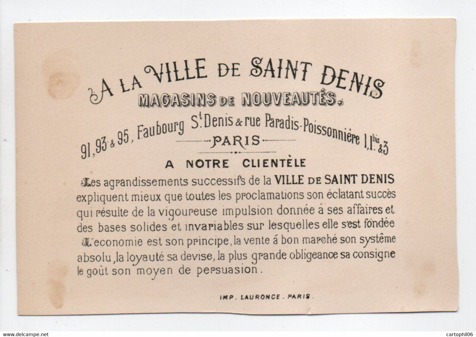 - CHROMO A LA VILLE DE SAINT DENIS - MAGASINS DE NOUVEAUTÉS, PARIS - Litho. LAURONCE - - Altri & Non Classificati