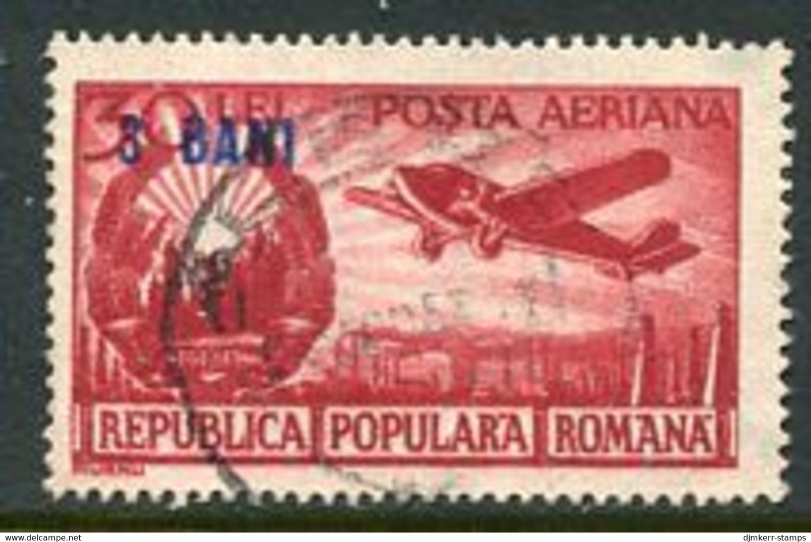 ROMANIA 1952 Currency Reform Surcharge On 30 B. Airmail Used.  Michel 1367 - Used Stamps