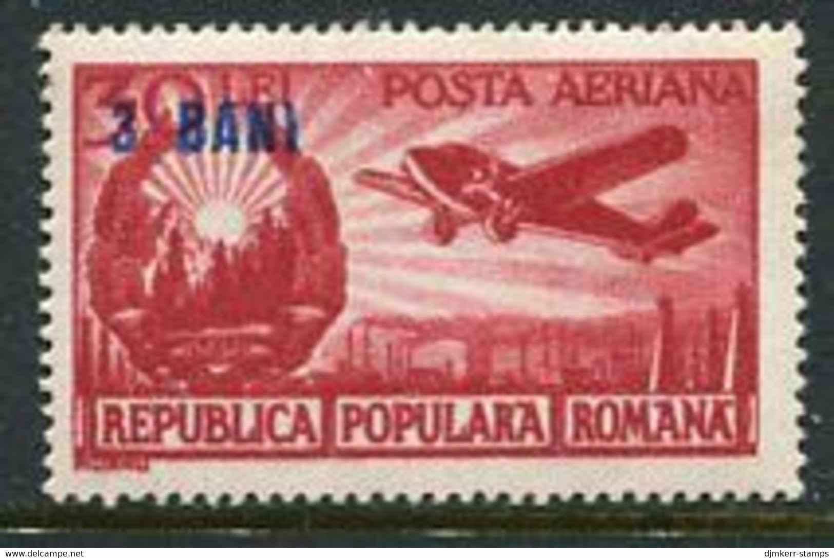 ROMANIA 1952 Currency Reform Surcharge On 30 B. Airmail Used.  Michel 1367 - Neufs