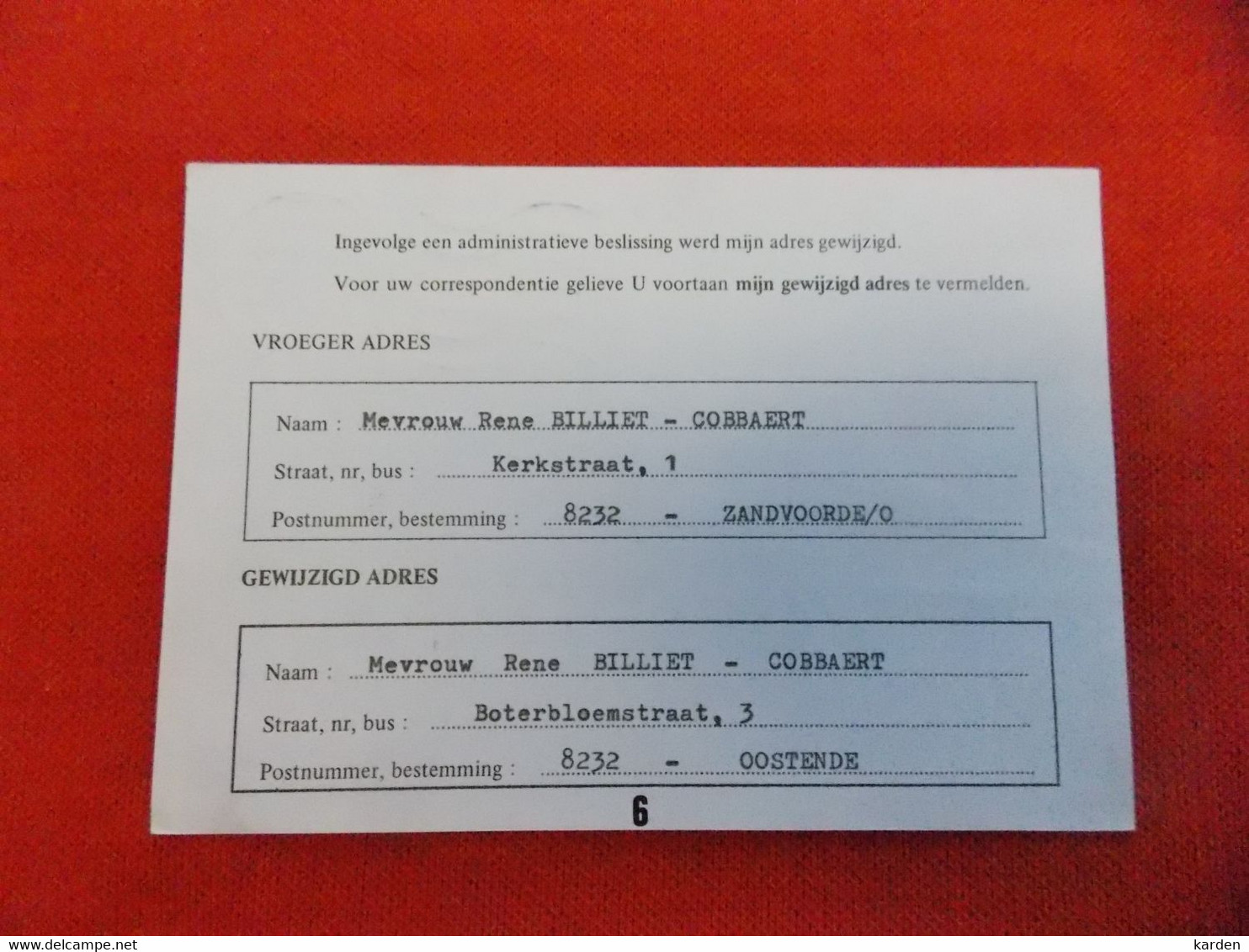 België 1980 Adreswijziging Document N°125 Verstuurd Uit Gistel - Adressenänderungen