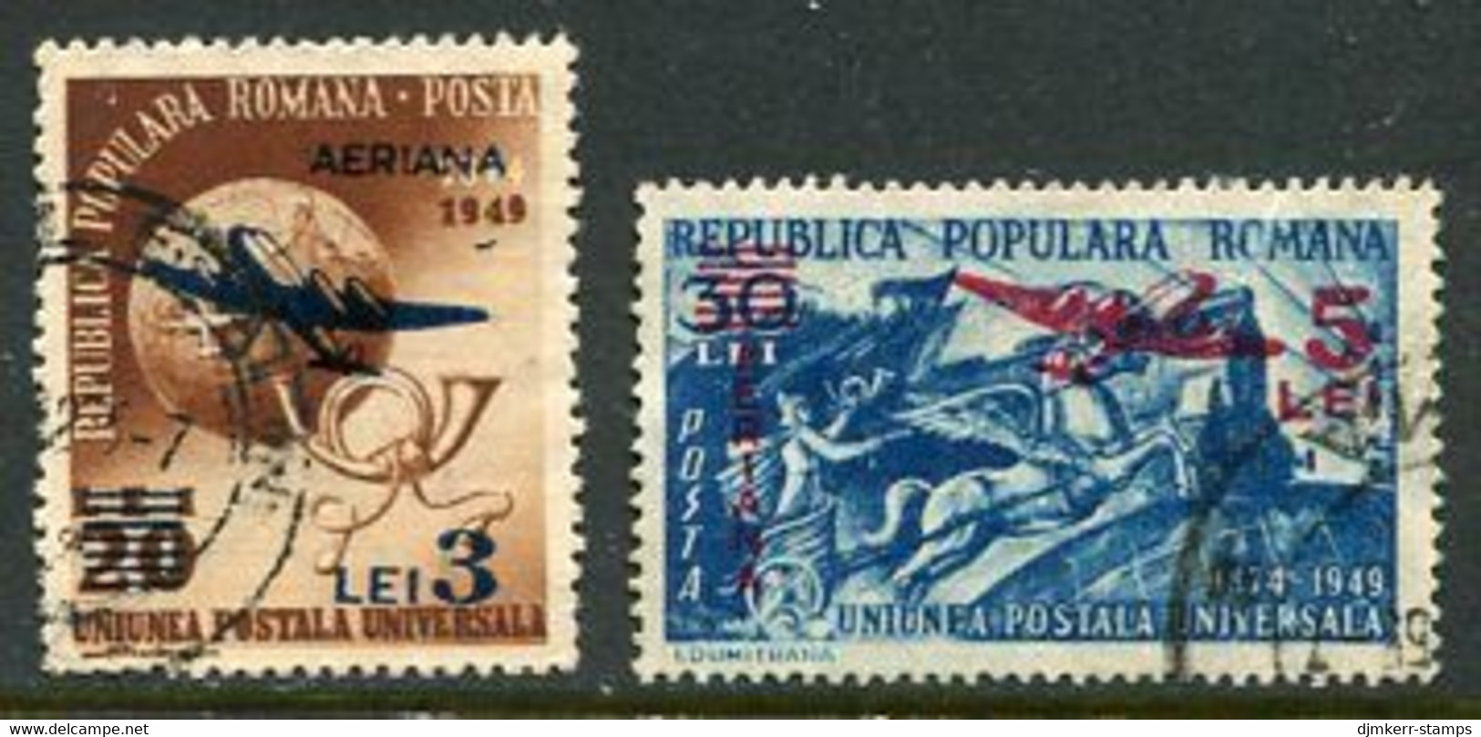ROMANIA 1952 Currency Reform Surcharge On UPU. Airmail Used.  Michel 1365-66 - Used Stamps