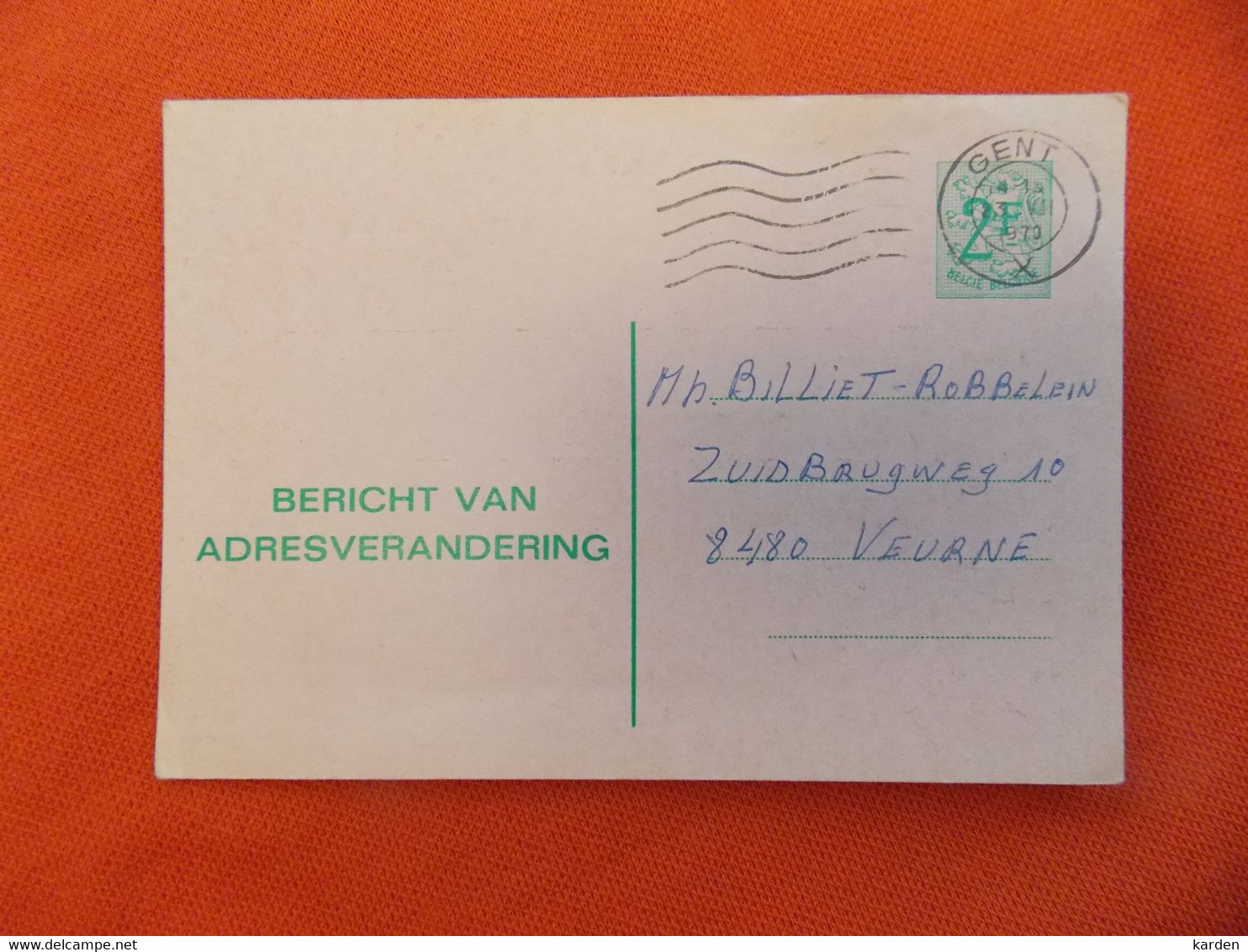 België 1979 Adreswijziging Verstuurd Uit Gent - Adressenänderungen